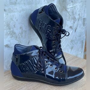 Bikkembergs Navy Patent Leather High Top Sneakers Streetwear size 40/ 9.5